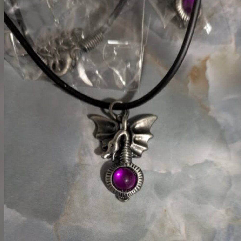 Dragon w/ wings & purple "Magic Ball" Necklace - set of 22
